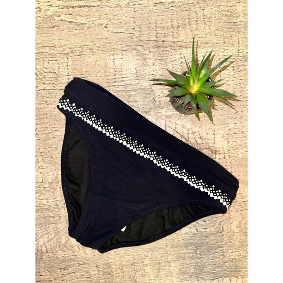Gottex Black Bikini Bottoms Size 8 Boho Luxe Geometric Trim Swimwear Resort Chic - Picture 2 of 4